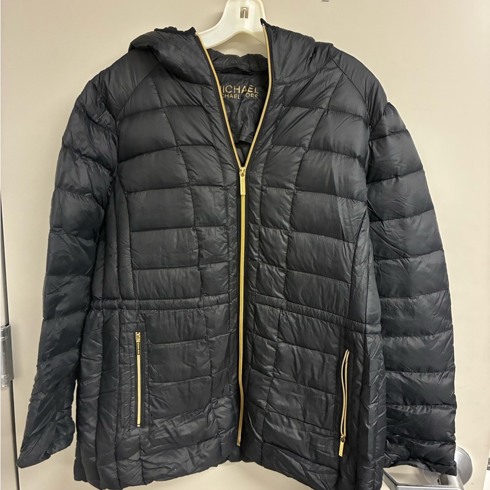 Michael Kors Black Puffer Jacket with Gold Trim